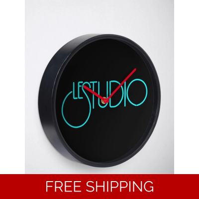 Clock Black natural Bamboo Wood Aqua Blue Logo